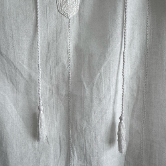 New H&M White Cotton Boho Tunic Top Beach Coverup Boho V-Neck Peasant Blouse XS - Picture 6 of 9